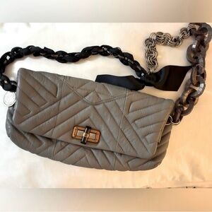 Lanvin Quilted Gray Vintage Shoulder Bag with Chain Strap